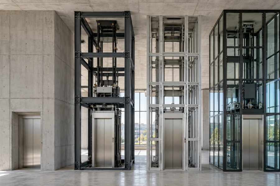 Elevator shaft material selection for concrete, steel, aluminum and glass shafts