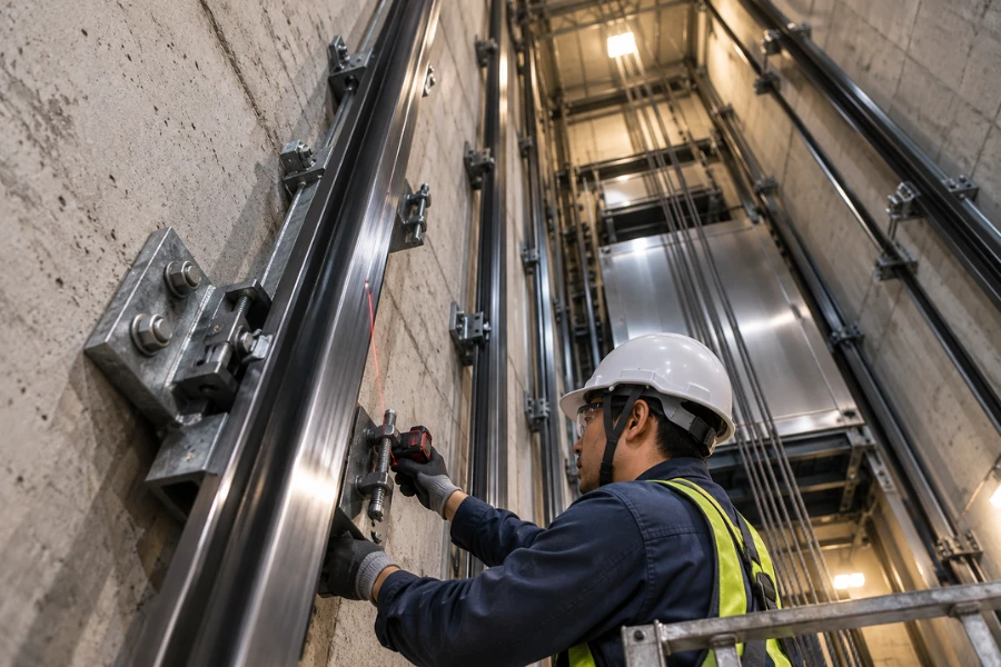 Elevator shaft space requirements for guide rails, brackets and installation clearances