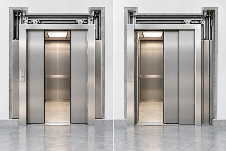 Center-opening and side-opening elevator doors for RFQ entrance specifications